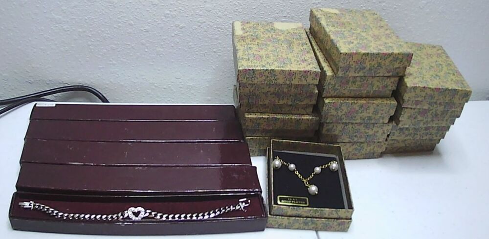 Lot of 5 Silvertone Heart Bracelets and 14 18kt gold plated Faux Pearl Neacklace